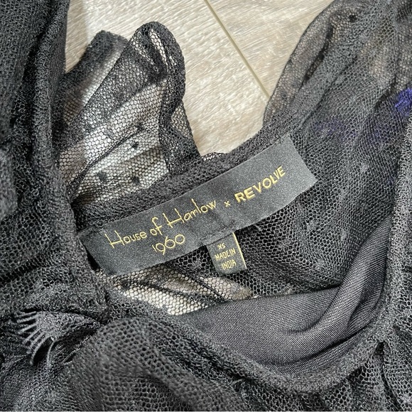 House of Harlow 1960 X REVOLVE Black DRESS ruched Embroidered birds Size XS - Picture 4 of 6